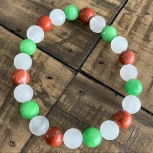 White Quartz Green Jade Red Jasper Bracelet
